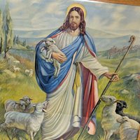 Vintage Framed Jesus The Good Shepherd Lithograph Print