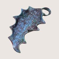 1970s Handmade Ceramic Holly Leaf Dish