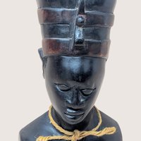 1970s Hand Carved Wood Queen Nefertiti Bust