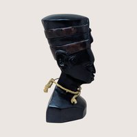 1970s Hand Carved Wood Queen Nefertiti Bust
