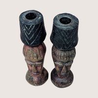 1970s Hand Carved Wood Candlestick Holders Pair