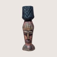 1970s Hand Carved Wood Candlestick Holders Pair