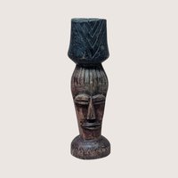 1970s Hand Carved Wood Candlestick Holders Pair