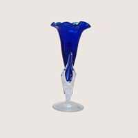 1989 Dan Dechard Signed Studio Art Glass Cobalt Blue Trumpet Vase