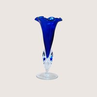 1989 Dan Dechard Signed Studio Art Glass Cobalt Blue Trumpet Vase