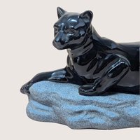 1994 Hand Painted Ceramic Black Panther on Rock Figurine