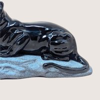 1994 Hand Painted Ceramic Black Panther on Rock Figurine