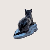 1994 Hand Painted Ceramic Black Panther on Rock Figurine