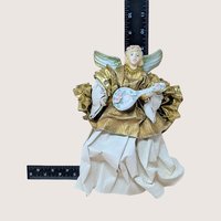 1990s Paper Mache and Metallic Gold Fabric Angel Ornament