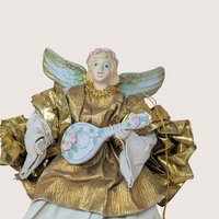 1990s Paper Mache and Metallic Gold Fabric Angel Ornament