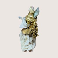 1990s Paper Mache and Metallic Gold Fabric Angel Ornament
