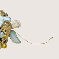 1990s Paper Mache and Metallic Gold Fabric Angel Ornament