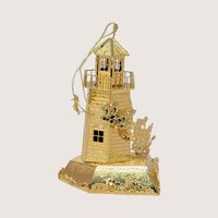 1998 Danbury Mint 23kt Gold Plated North Pole Lighthouse Ornament