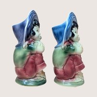 1950s Royal Copley Blue Bonnet Girl Planter Pair