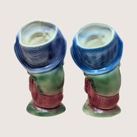 1950s Royal Copley Blue Bonnet Girl Planter Pair