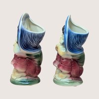 1950s Royal Copley Blue Bonnet Girl Planter Pair