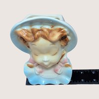 1950s Royal Copley Lady Head Wall Pocket Planter Pair
