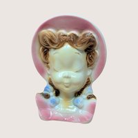 1950s Royal Copley Lady Head Wall Pocket Planter Pair