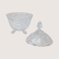 1960s Vintage Crystal Covered Candy Dish with Serpentine Pattern