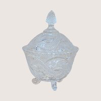 1960s Vintage Crystal Covered Candy Dish with Serpentine Pattern