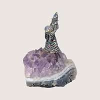 1980s Vintage Pewter Wizard on Amethyst Cluster Base