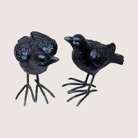 1990s Vintage Ceramic Crow Figurine Pair
