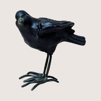 1990s Vintage Ceramic Crow Figurine Pair