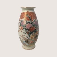 Vintage Japanese Satsuma Pheasant Floral Porcelain Vase