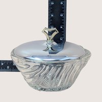 1940s Vintage Art Deco Clear Swirl Glass Vanity Dresser Jar with Chrome Lid