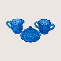 1960s Westmoreland Thumbelina Blue Toy Sugar Creamer and Butter Set
