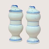 1970s Watkins Blue Onion Ceramic Salt and Pepper Shakers Pair