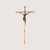 1960s Modernist Brass Tone Crucifix Wall Hanging