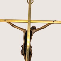1960s Modernist Brass Tone Crucifix Wall Hanging
