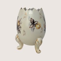 1960s Napcoware Ceramic Three Footed Egg Vase Yellow Rose