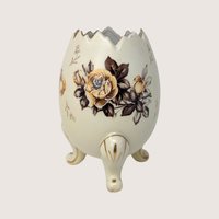 1960s Napcoware Ceramic Three Footed Egg Vase Yellow Rose