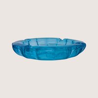 1960s Fostoria Blue Coin Glass Round Ashtray Round