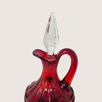 1960s Fenton Ruby Red Glass Cruet Scroll Pattern with Crystal Stopper 