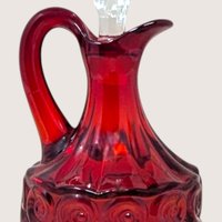 1960s Fenton Ruby Red Glass Cruet Scroll Pattern with Crystal Stopper 