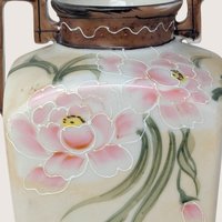 Antique Nippon Floral Porcelain Hand Painted Two Handle Urn Vase 