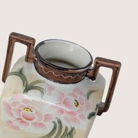 Antique Nippon Floral Porcelain Hand Painted Two Handle Urn Vase 