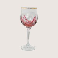 1960s Bohemian Cranberry Glass Wine Goblet Set with Gold Rim