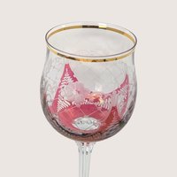1960s Bohemian Cranberry Glass Wine Goblet Set with Gold Rim