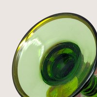 1960s Bohemian Green Glass High Enamel Gold Trim Bowl Cordial Set 