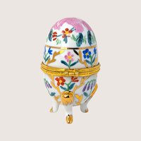 1980s Vintage Footed Porcelain Egg Floral Trinket Box