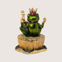 1990s Enameled Frog Violin Whimsical Trinket Box