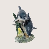 1990s Ceramic Double Dolphin Coastal Style Figurine