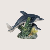 1990s Ceramic Double Dolphin Coastal Style Figurine