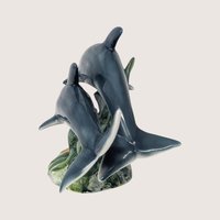 1990s Ceramic Double Dolphin Coastal Style Figurine
