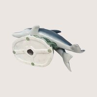 1990s Ceramic Double Dolphin Coastal Style Figurine