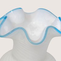1970s Fenton Opalescent Swirl Glass Painted Rose Vase